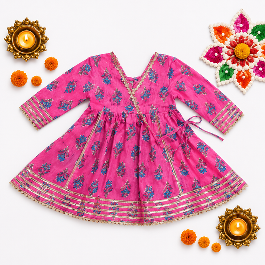 Bearbaby Baby Girls Ethnic Wear 0M–3Y | Gulabi Rani Neel Pushp