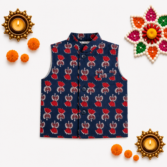 Bearbaby Baby Boys Kurta Pajama with Nehru Jacket 0M–3Y | Rajwadi Neel Chandrika