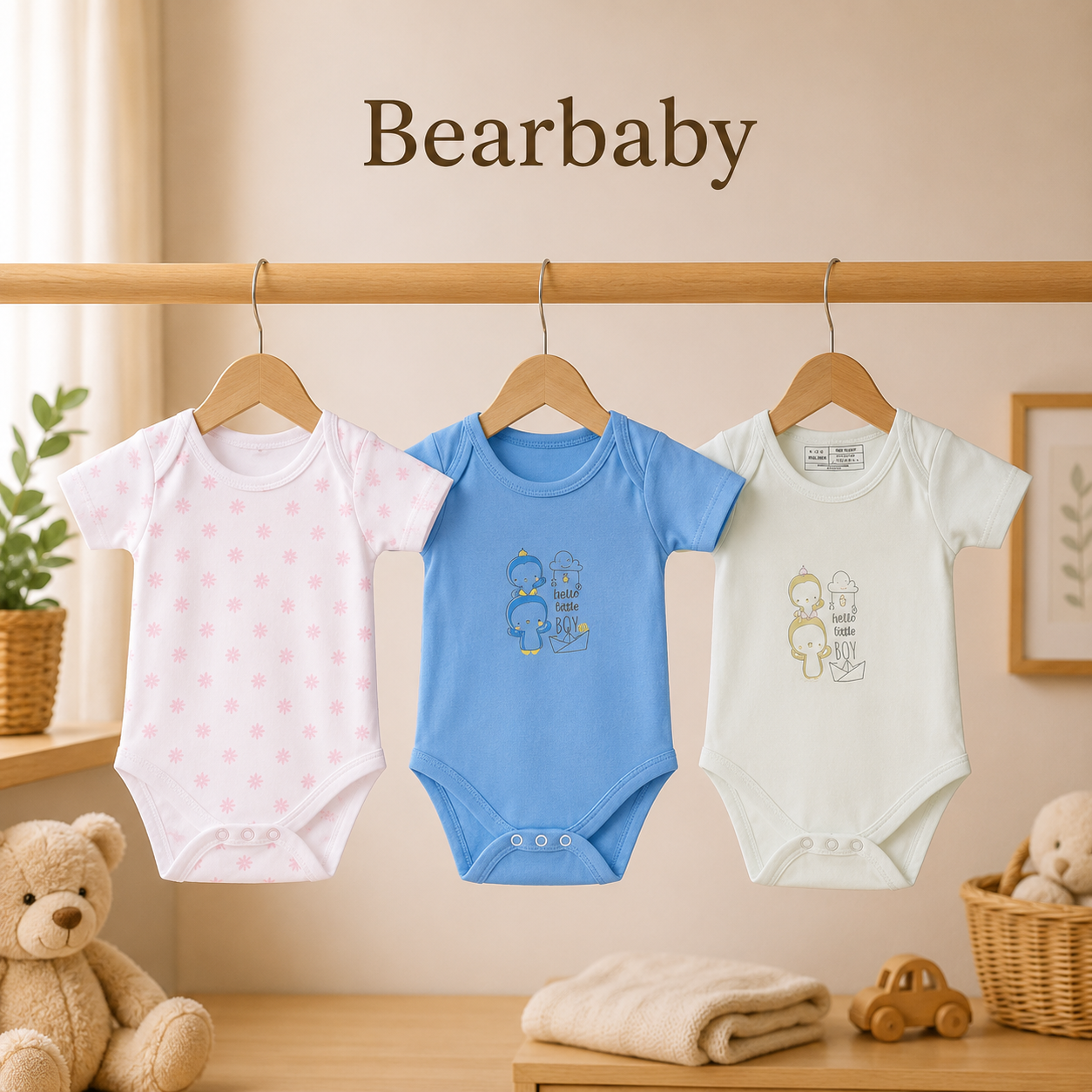 Bearbaby Organic Cotton Baby Romper Combo Pack of 3 with White and Pink Printed Rompers for Newborn Babies