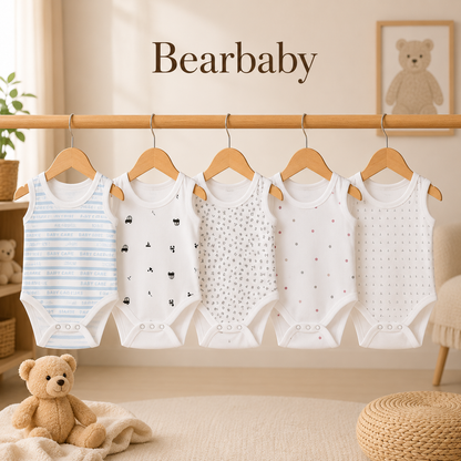 Premium Bearbaby Organic Cotton Baby Bodysuit Collection with Assorted Printed Short Sleeve Onesies for Infants