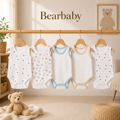Bearbaby Soft Organic Cotton Baby Bodysuit Set of 5 for Newborns with Printed and Solid Everyday Essentials
