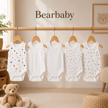 Bearbaby Soft Breathable Organic Cotton Sleeveless Baby Bodysuits Pack of 5 for Newborn Boys and Girls