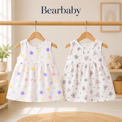 Muslin Baby Frock Combo 2 0M-3M | Assorted Prints 5