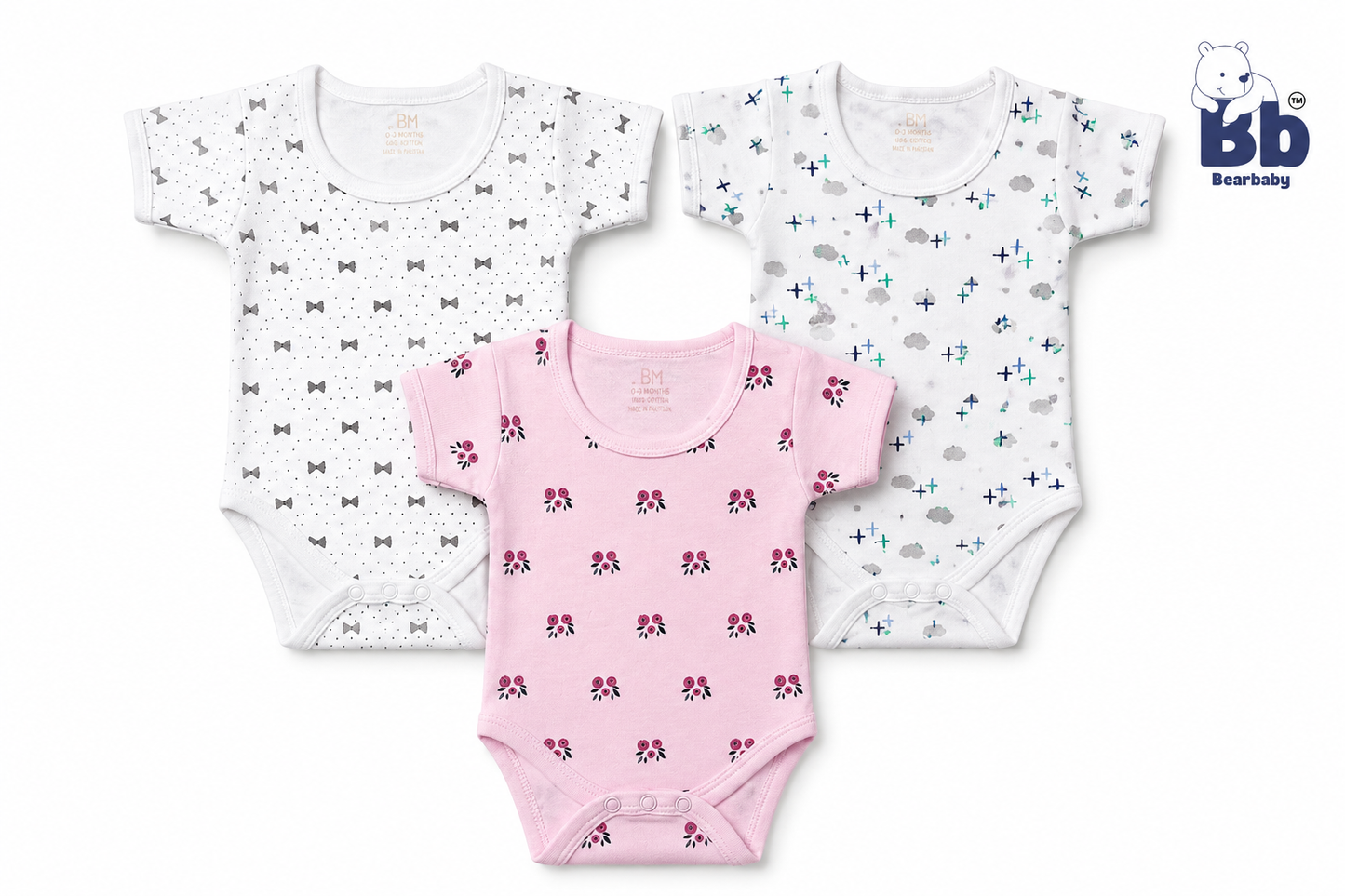Newborn baby jumpsuit combo pack of 3 for 0M-3M babies with assorted premium prints