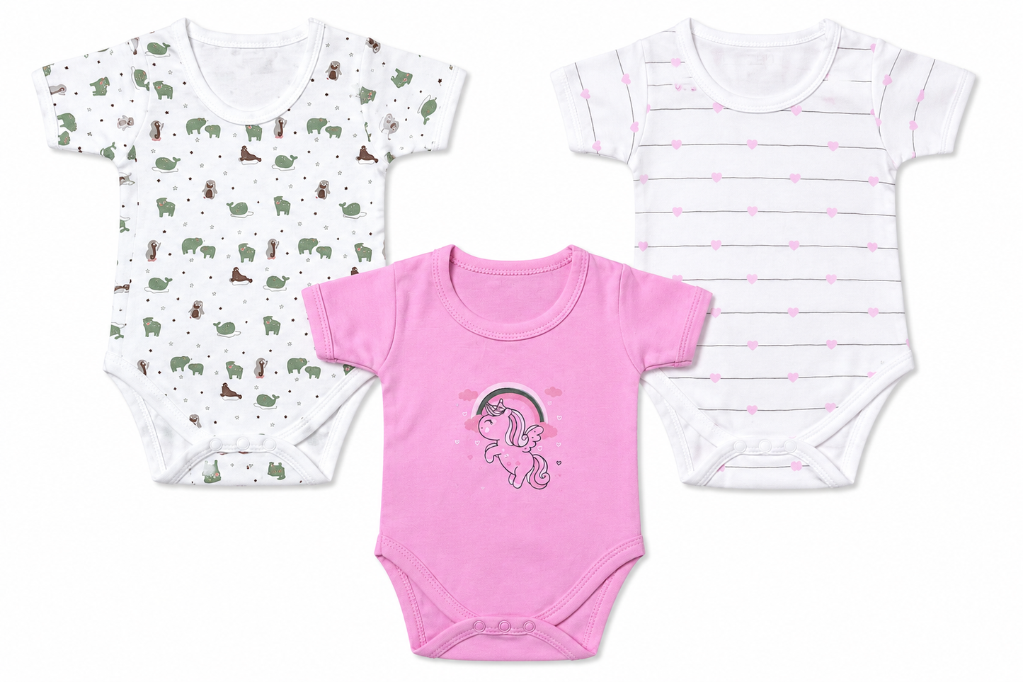 Newborn baby jumpsuit combo pack of 3 for 0M-3M babies with assorted premium prints