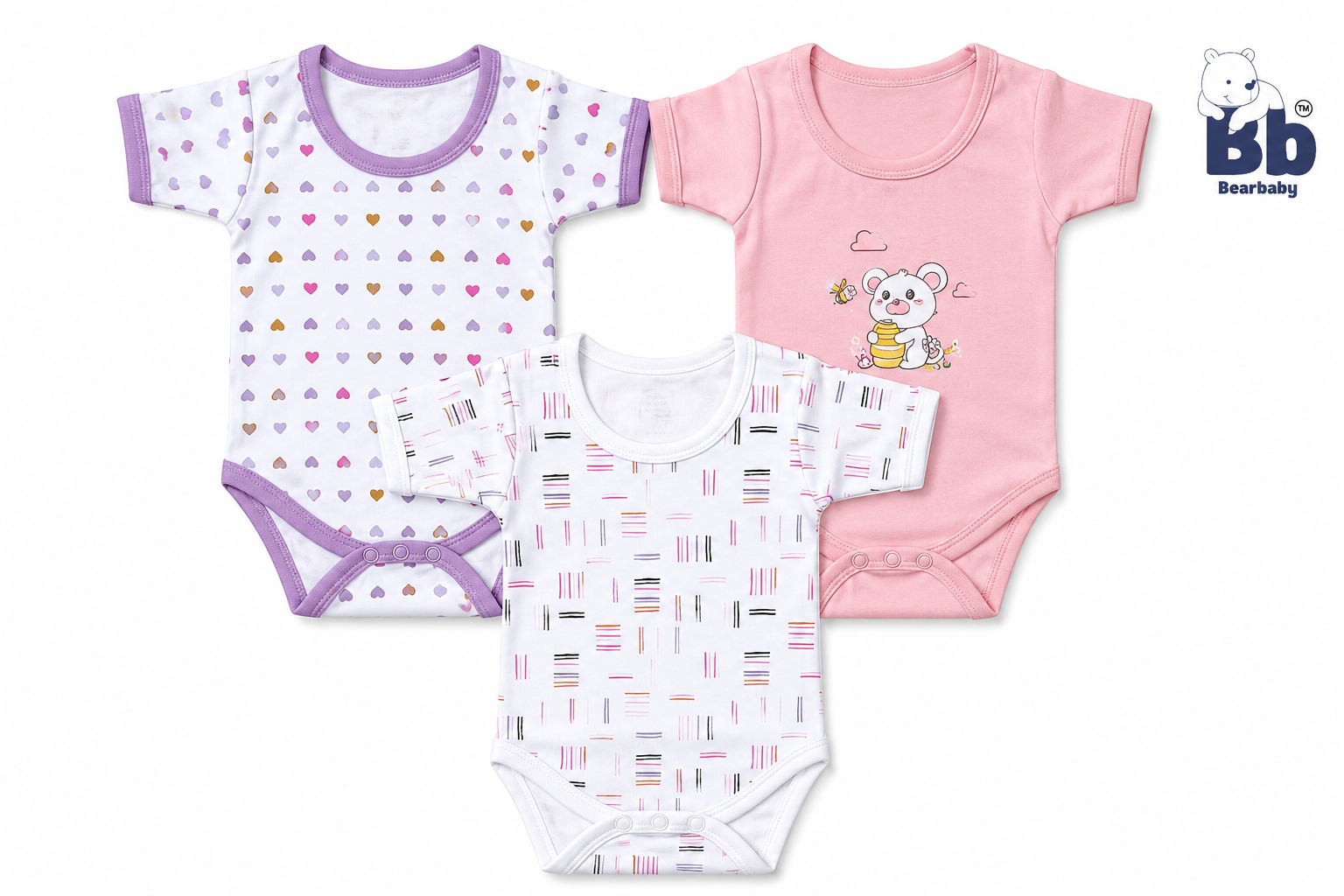 Baby romper combo pack of 3 for 3M-6M babies with assorted premium prints