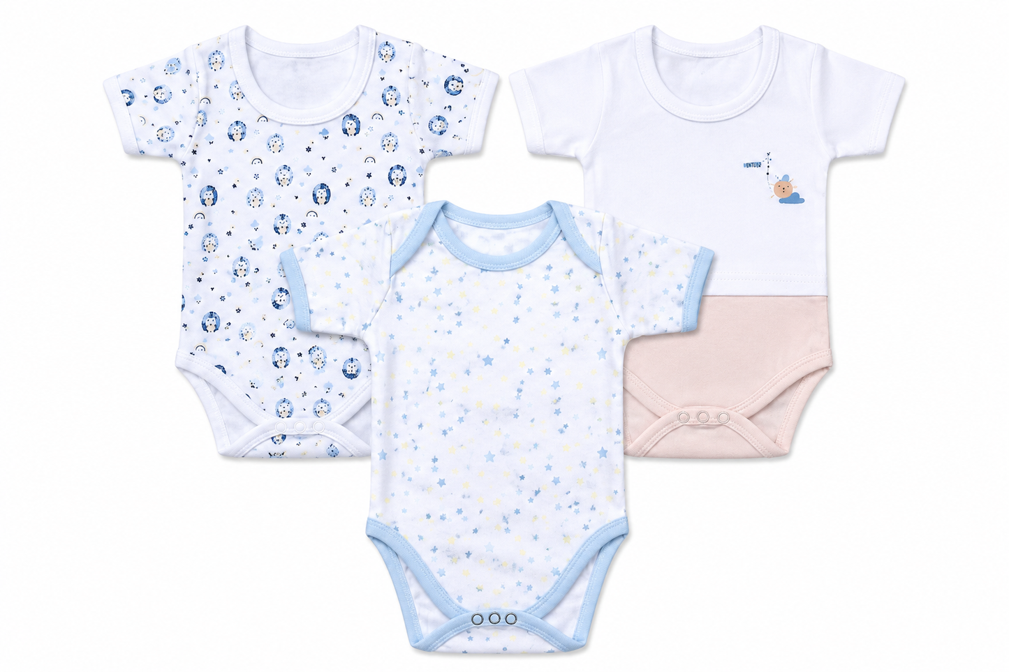 Baby romper combo pack of 3 for 3M-6M babies with assorted premium prints