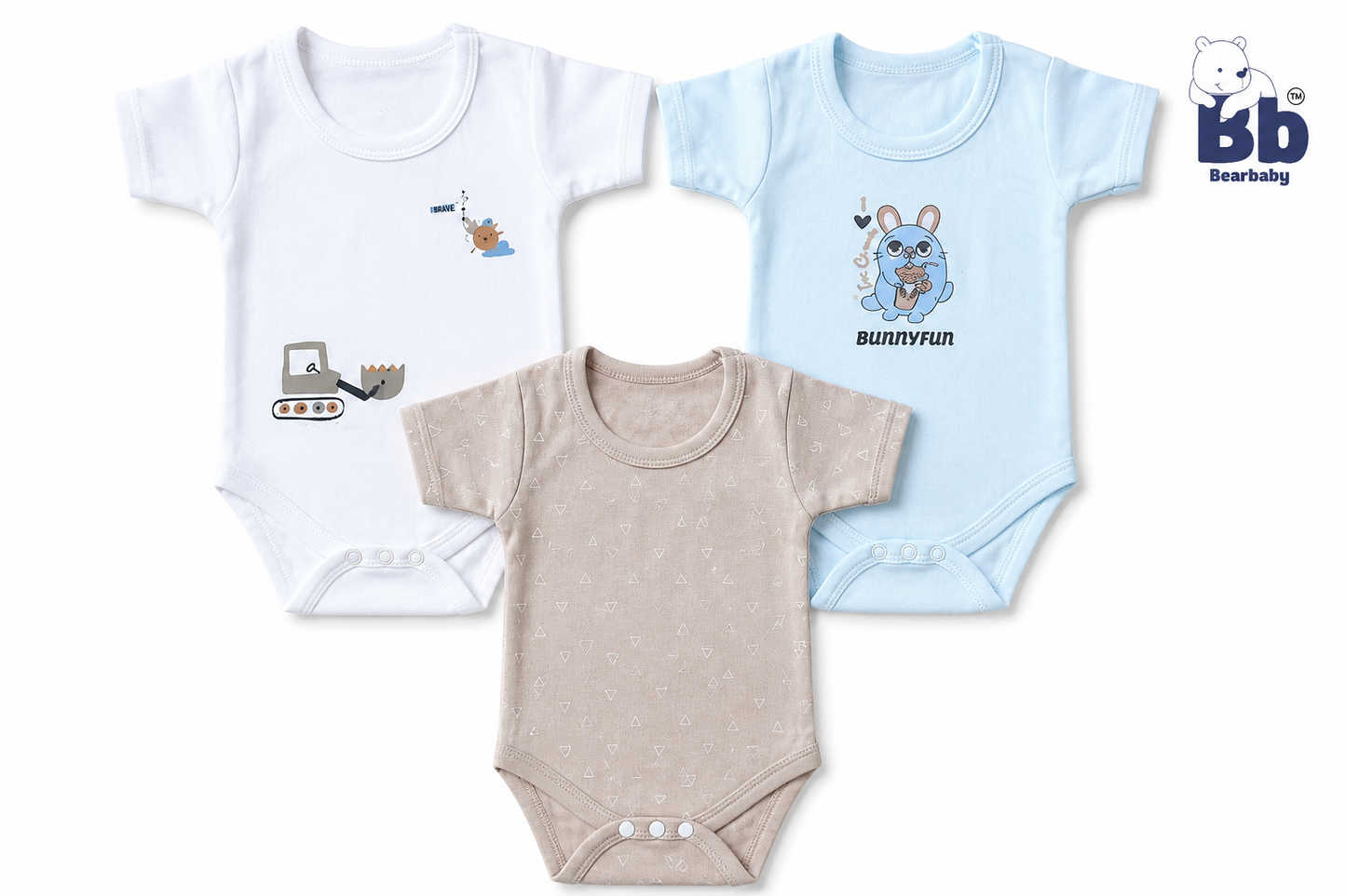 Baby romper combo pack of 3 for 3M-6M babies with assorted premium prints