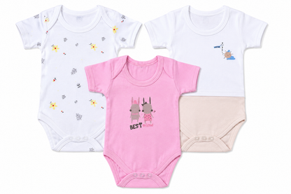 Baby romper combo pack of 3 for 3M-6M babies with assorted premium prints