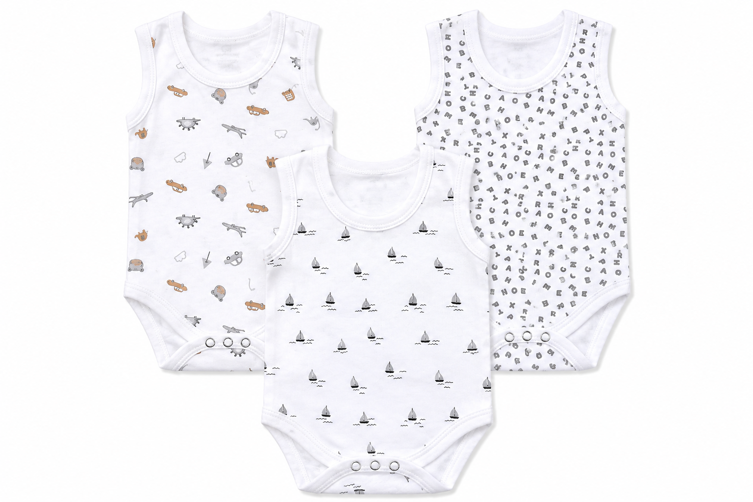 Soft cotton baby jumpsuit combo pack of 3 for 3M-6M babies with assorted prints