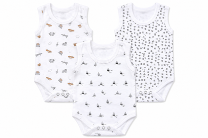 Soft cotton baby jumpsuit combo pack of 3 for 3M-6M babies with assorted prints