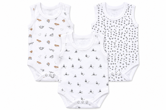 Soft cotton baby jumpsuit combo pack of 3 for 3M-6M babies with assorted prints