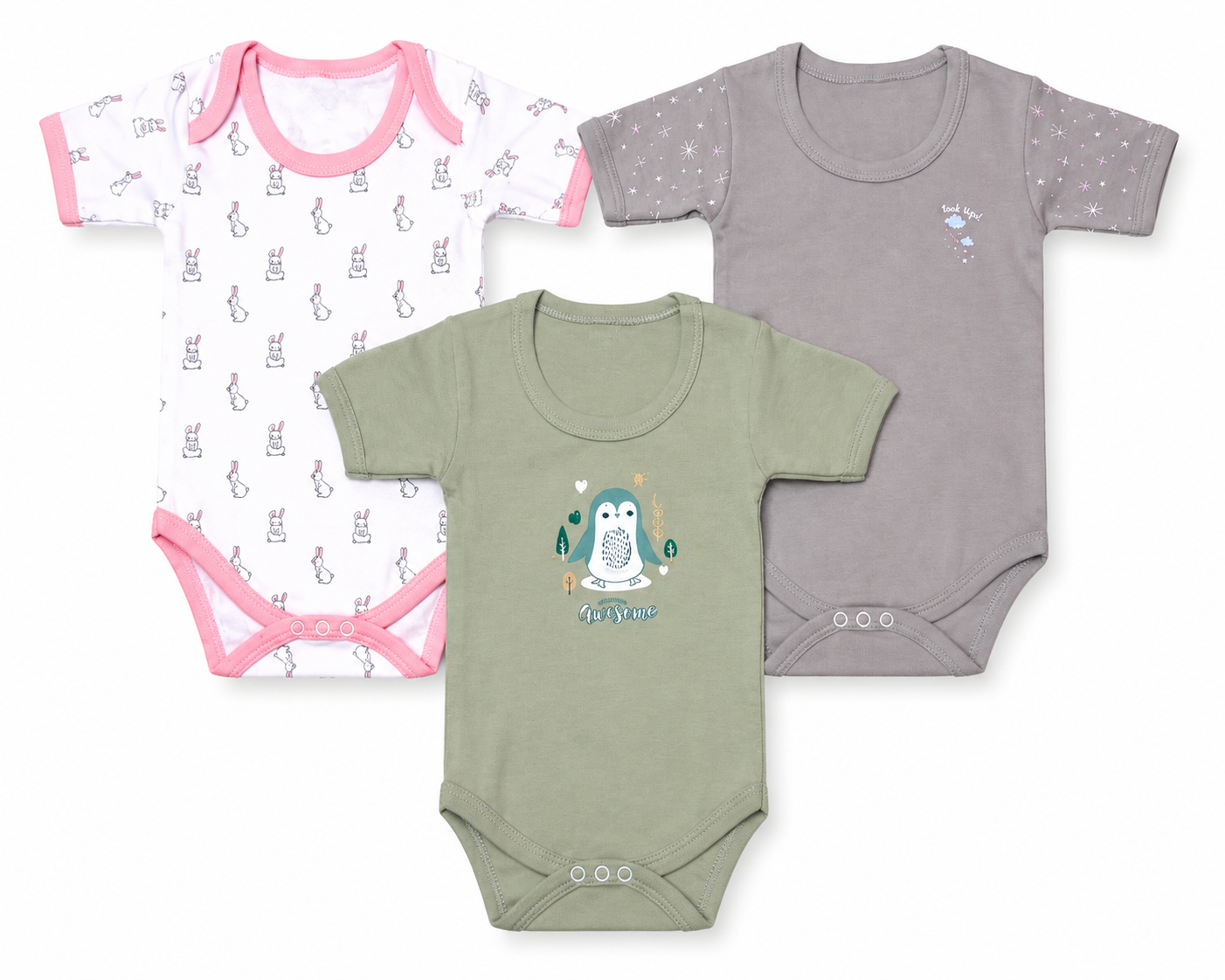 Premium baby outfit combo pack of 3 for 6M-9M babies with assorted prints