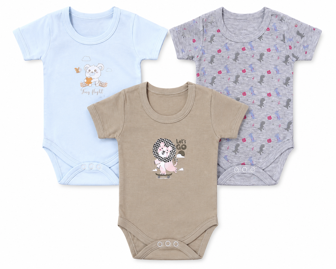 Premium baby outfit combo pack of 3 for 6M-9M babies with assorted prints