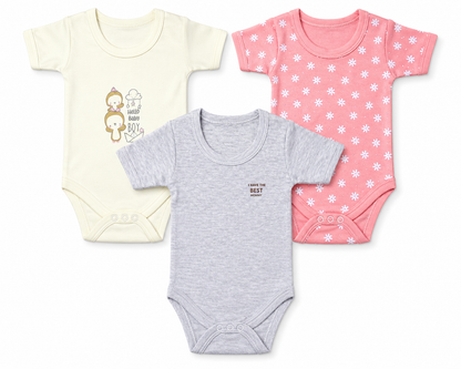 Premium baby outfit combo pack of 3 for 6M-9M babies with assorted prints