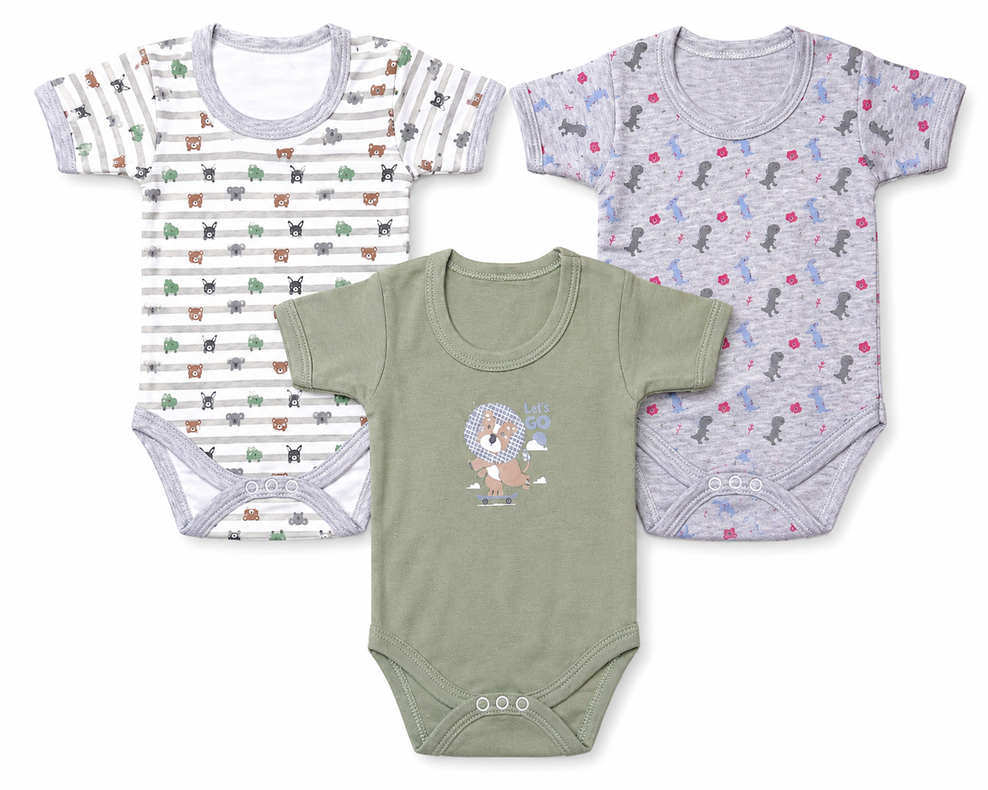 Premium baby outfit combo pack of 3 for 6M-9M babies with assorted prints