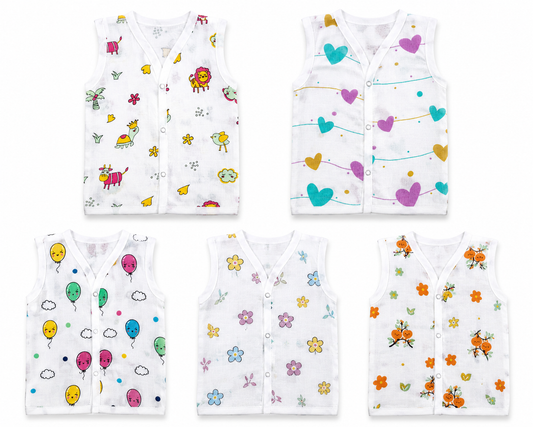 Newborn Jhabla Set Cotton – Pack of 5 Printed Jhablas | 3–6 Months