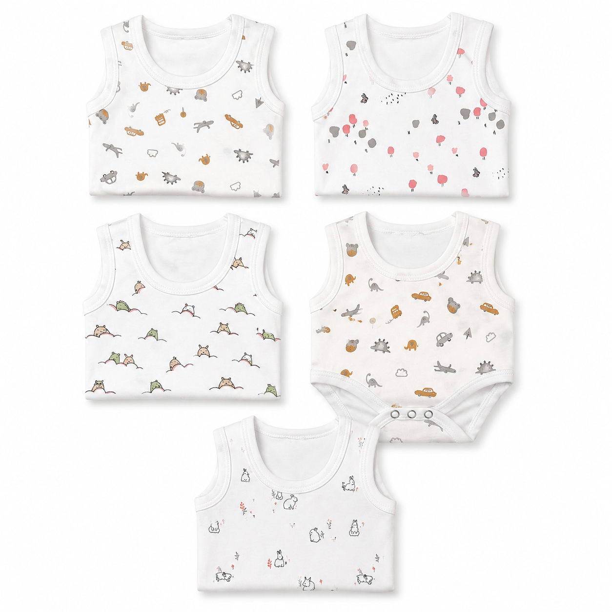 Cotton Baby Romper Pack 5 6M-9M | Assorted