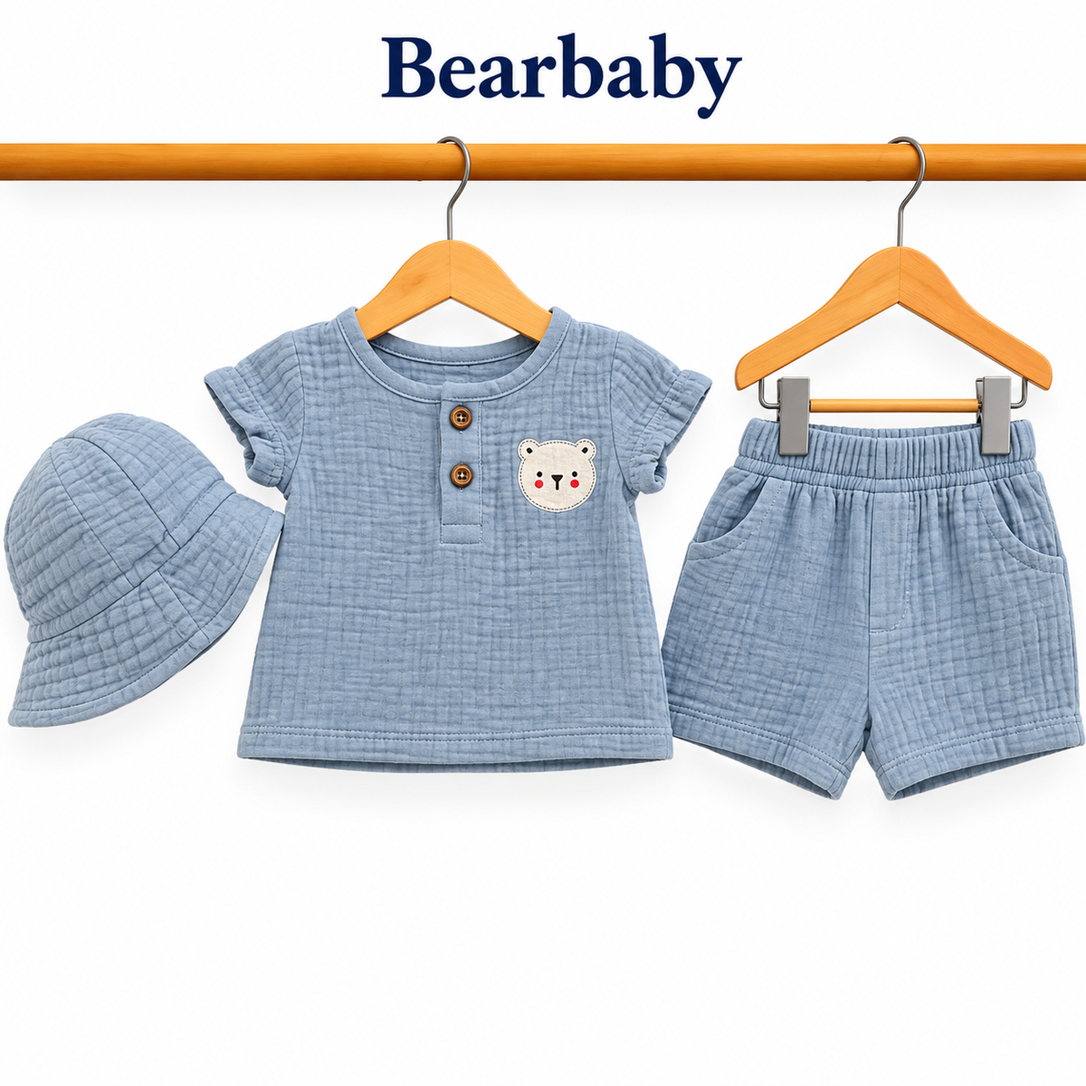 Bearbaby Beige Baby T-Shirt, Shorts & Hat Set | 3M-9M  --5