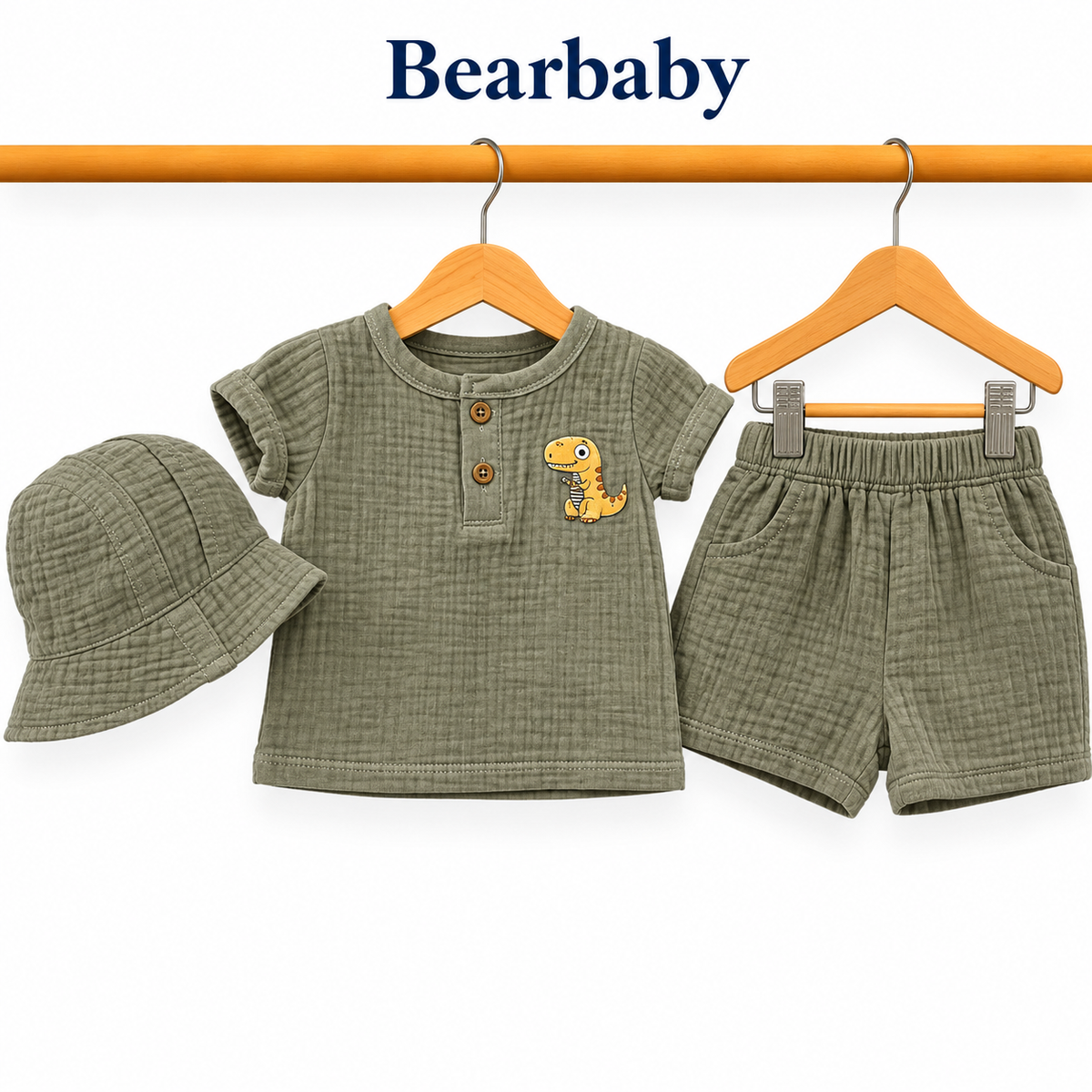 Bearbaby Beige Baby T-Shirt, Shorts & Hat Set | 3M-9M  --5