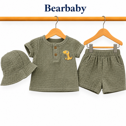 Bearbaby Beige Baby T-Shirt, Shorts & Hat Set | 3M-9M  --5