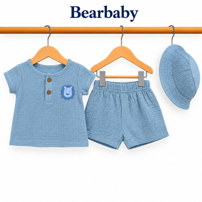 Bearbaby Beige Baby T-Shirt, Shorts & Hat Set | 3M-9M  --5
