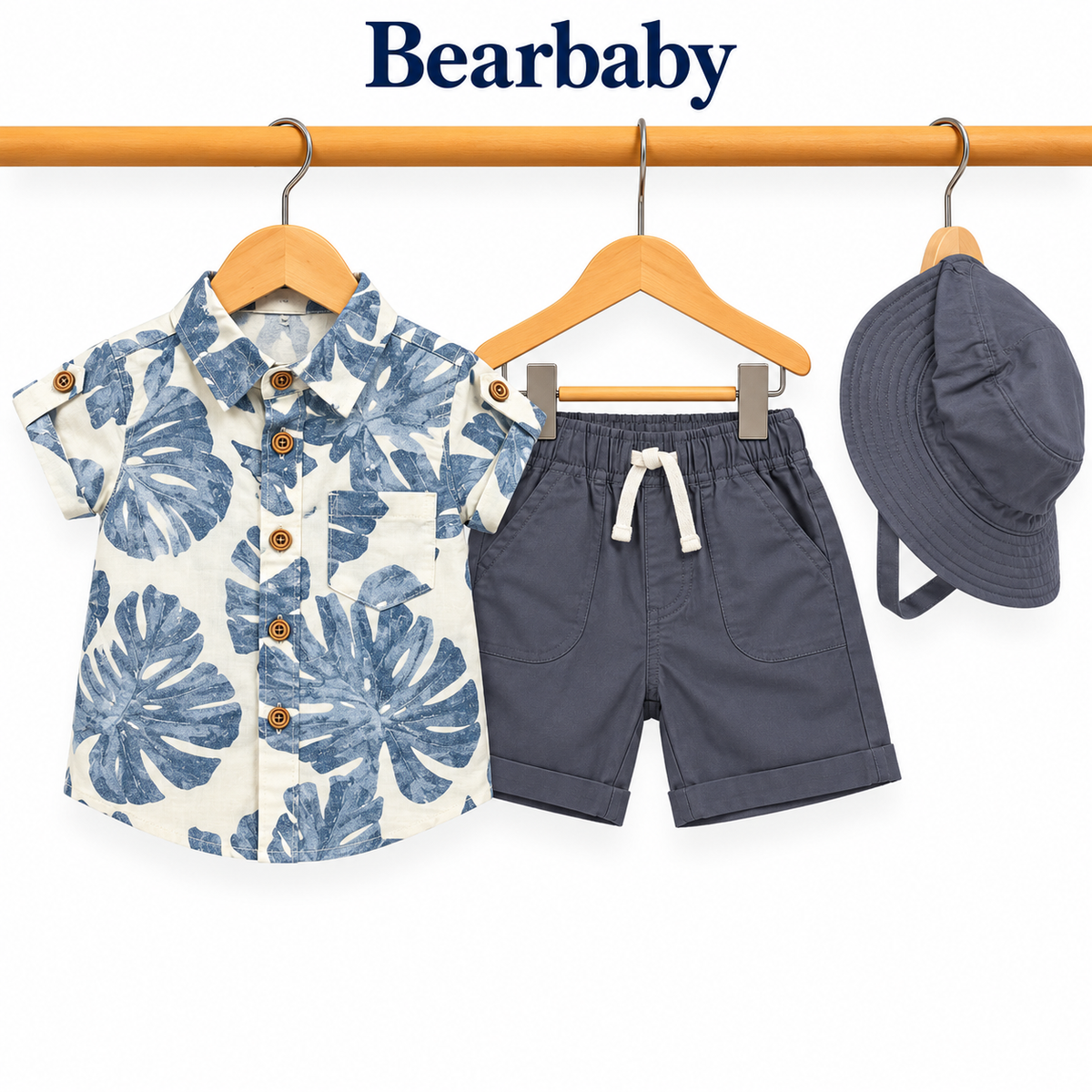 Bearbaby Blue Safari Baby T-Shirt, Shorts & Cap Set | 6M–24M  --6