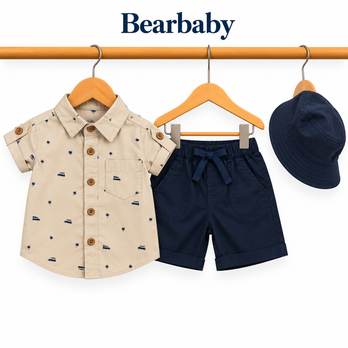 Bearbaby Blue Safari Baby T-Shirt, Shorts & Cap Set | 6M–24M  --6
