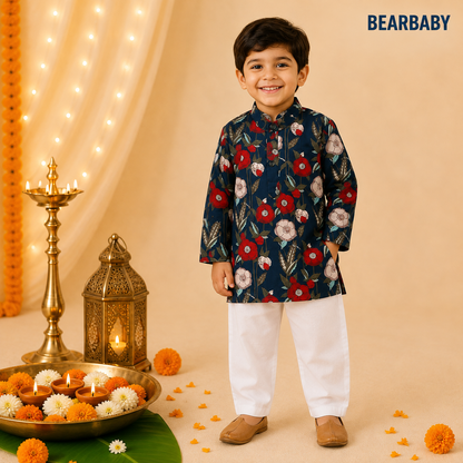 Bearbaby Baby Boys Kurta Pajama  0M–3Y | Rajwadi Neel Chandrika