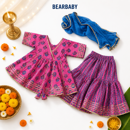 Bearbaby Baby Girls Ethnic Wear 0M–3Y | Gulabi Rani Neel Pushp