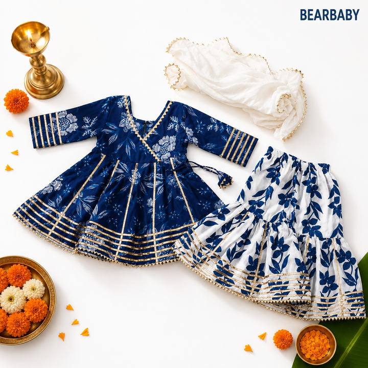 Bearbaby Baby Girls Sharara Set 0M–3Y | Rajwadi Neel Chandrika