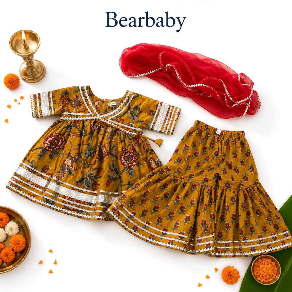 Bearbaby Baby Girls Traditional Dress 0M–3Y | Sindoor Gulnaar Bageecha
