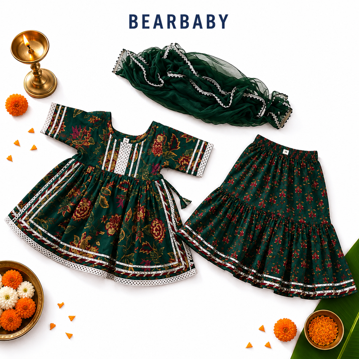 BearBaby Baby Girls Ethnic Sharara Set 0M-3Y | Neel Panna Gulzar