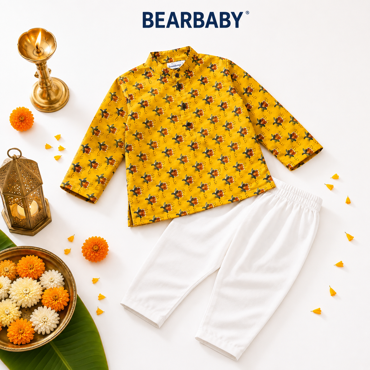Bearbaby Baby Boys Kurta Pajama Set 0M–3Y | Sindoor Gulnaar Bageecha
