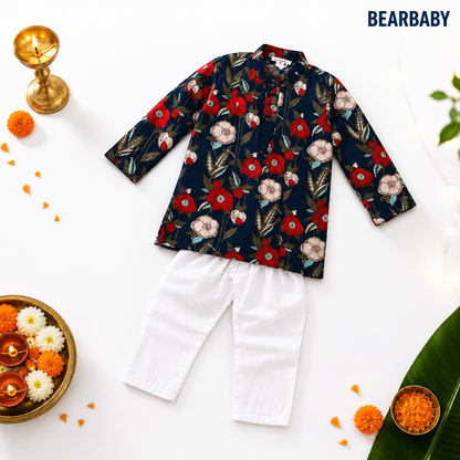 Bearbaby Baby Boys Kurta Pajama  0M–3Y | Rajwadi Neel Chandrika