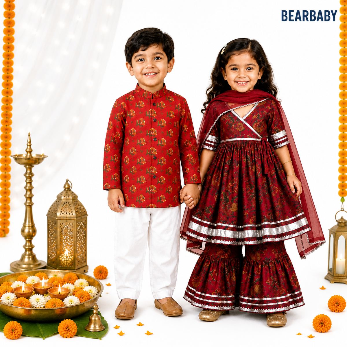 Bearbaby Sibling Ethnic Wear Set 0M–3Y | Sindoor Gulnaar Bageecha  BUNDLE SET
