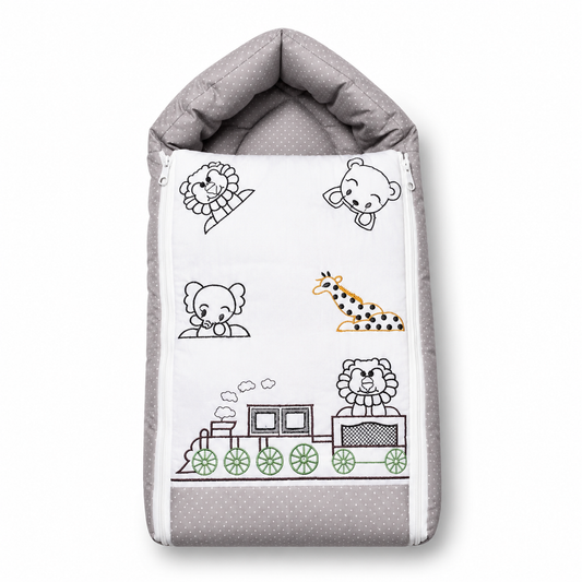 Bearbaby Premium Baby Sleeping Bag with Safari Animal Embroidery and Soft Padded Baby Nest