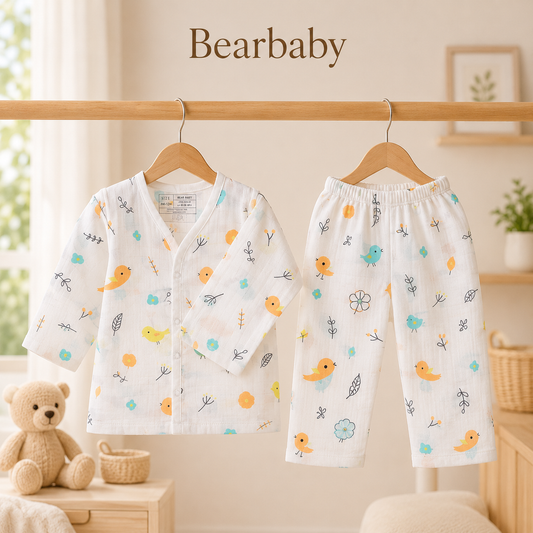 Soft Baby Pajama Set 6M-9M | Bird Print