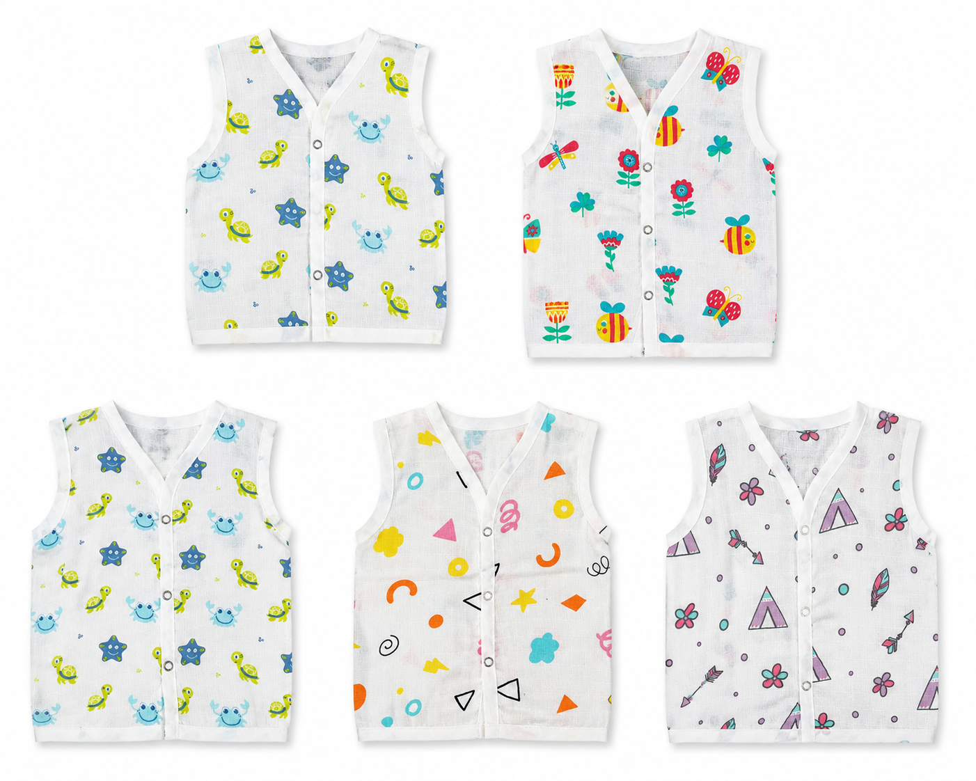 Newborn Muslin Jhabla 0-3M Pack 5 | Cloud Prints