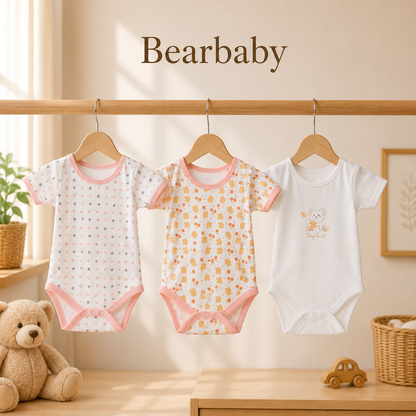 Bearbaby Soft Breathable Organic Cotton Baby Rompers Pack of 3 for Newborn Boys and Girls