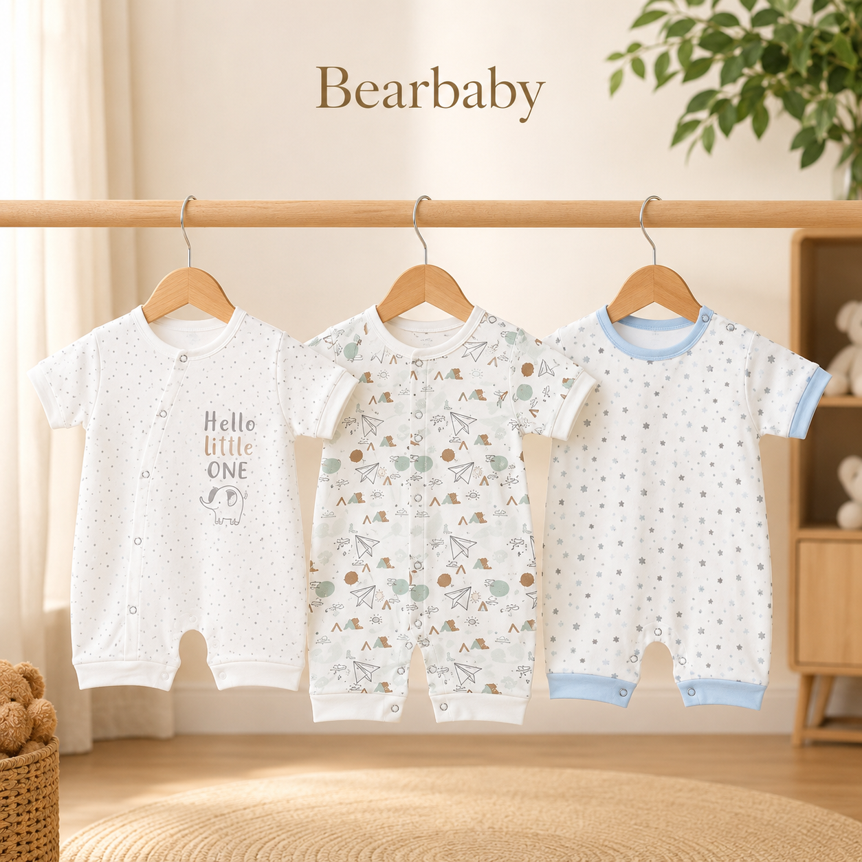 Soft Organic Cotton Baby Romper Set of 3 by Bearbaby with White Floral Print and Pink Printed Everyday Wear
