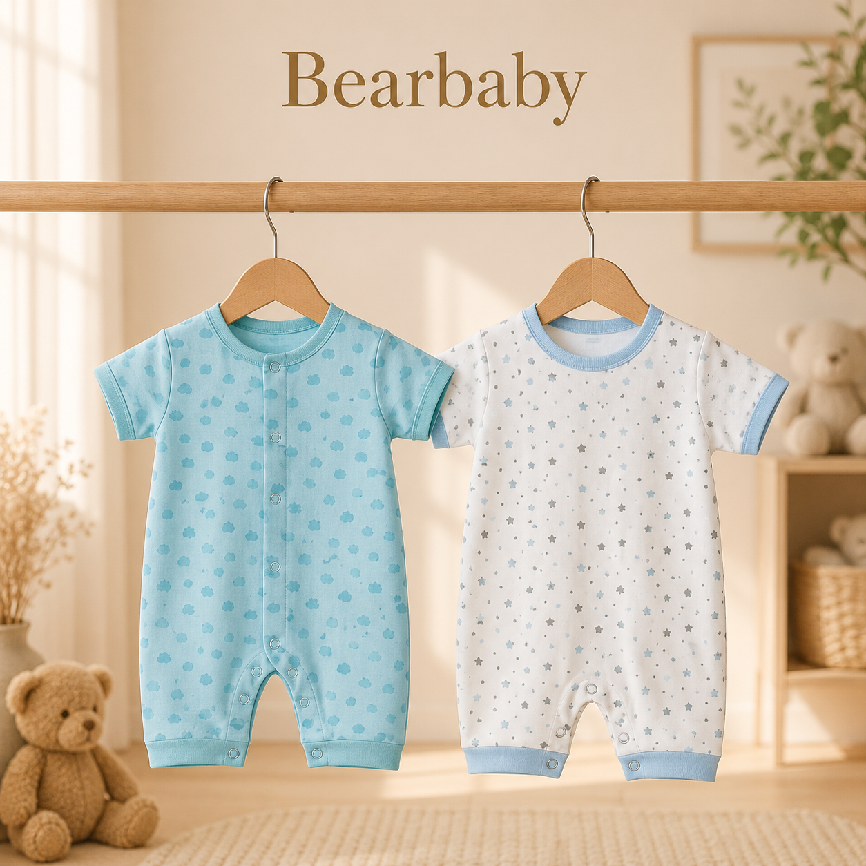 Organic Cotton Full Sleeve Baby Onesie Combo Pack by Bearbaby with Blue and Peach Vest Style Design