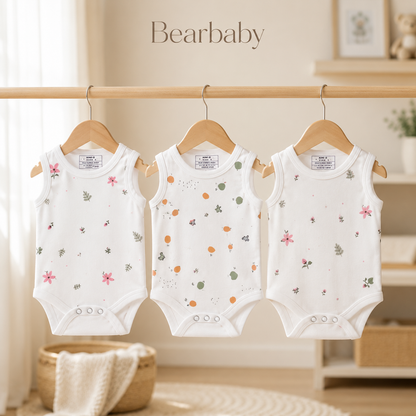 Premium Bearbaby Baby Romper Set featuring Organic Cotton Short Sleeve Rompers with Bear, Floral and Star Prints