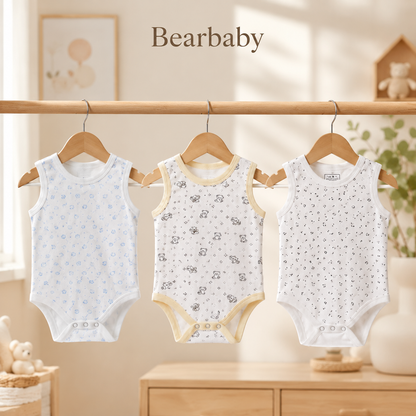 Bearbaby Organic Cotton Front Open Baby Romper Pack of 3 for Newborns with Bear, Flower and Star Patterns