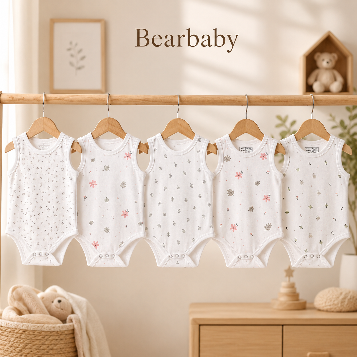 Premium Organic Cotton Baby Onesie Set of 5 by Bearbaby with Unicorn, Floral and Solid Pink Designs