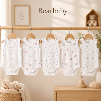 Premium Organic Cotton Baby Onesie Set of 5 by Bearbaby with Unicorn, Floral and Solid Pink Designs