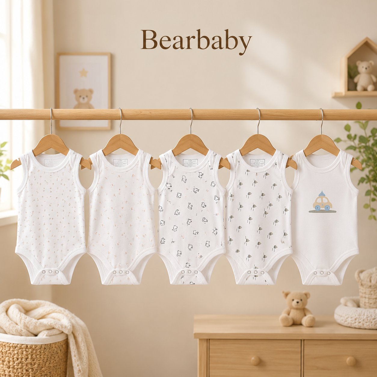 Bearbaby Newborn Baby Bodysuit Set of 5 with Assorted Pink, Floral and Unicorn Print Organic Cotton Onesies