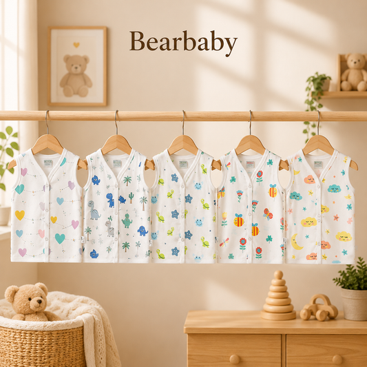Bearbaby Premium Summer Baby Jhabla Collection made from Organic Muslin Cotton with Colorful Printed Designs