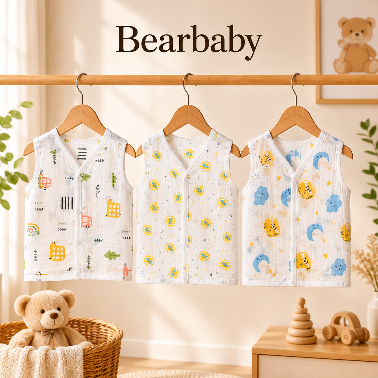 Premium Organic Muslin Cotton Newborn Baby Sleeveless Jhabla Collection with Floral, Geometric and Sky Inspired Prints