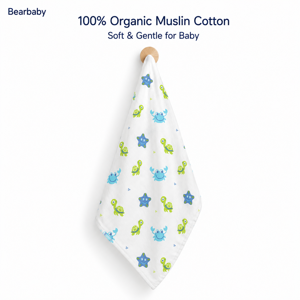 Bearbaby Organic Muslin Cotton Baby Washcloth Set for Newborns, Soft Lightweight Baby Care Essentials with Butterfly and Sunshine Prints